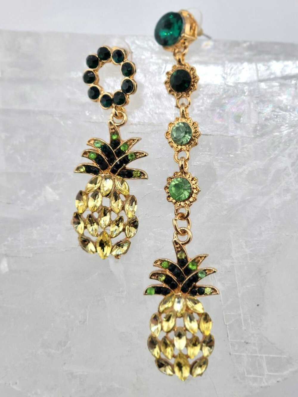 3/$30 Gold Tone Pineapple Dangle Earrings Rhinestone Tropical Statement
